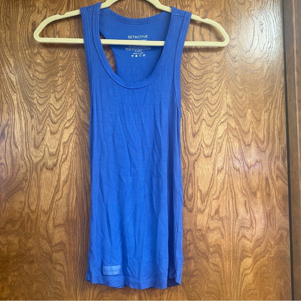 Set Active Basics Blue Ribbed Scoop Tank - XS